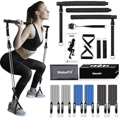 WeluvFit Pilates baro rinkinys su pasipriešinimo juostomis Fitneso įranga moterims Vyrų Sporto salė Namuose Treniruotės iš nerūdijančio plieno lazdos pritūpimų joga Pilates Flexbands rinkinys