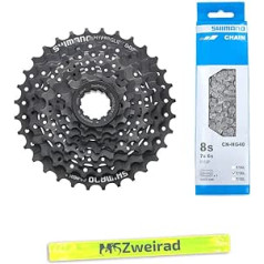 MSZweirad Shimano Wear Set kasetė CS-HG31 8 greičių + atitinkamos grandinės CNHG40 gradacija, pasirenkama nuo 11-30 11-32 11-34, įskaitant atspindinčią juostą