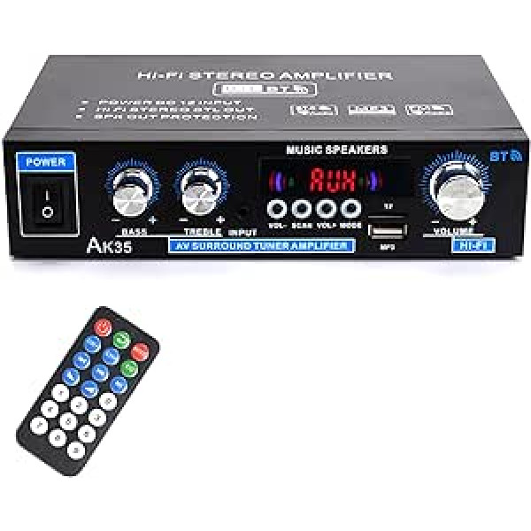 WOOPKER HiFi stiprintuvas su Bluetooth 5.0 mini stiprintuvu Namų kino stereo imtuvas Aukštųjų ir žemųjų dažnių garsai su USB/RCA/MIC/FM (AK-35)