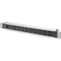 DIGITUS 19 colių maitinimo juosta – 9 C13 lizdai – C14 įvestis – 1HE – 250 VAC – 50/60 Hz – 10 A įvesties saugiklis