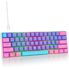 SOLIDEE nešiojama 60 % mechaninė žaidimų klaviatūra, 61 klavišų kompaktiškas RGB LED foninis apšvietimas, laidinė klaviatūra su USB tipo C laidu, linijinis raudonas jungiklis, skirtas Windows, asmeniniam kompiuteriui, Mac (61 purpurinė)