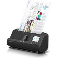 „Epson“ tinklo skaitytuvas ES-C380W, kompaktiškas A4 verslo skeneris su mažu energijos suvartojimu, dvipusis tiekimo skaitytuvas su universaliu medijos apdorojimu, juodas