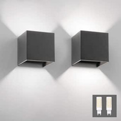 „Klighten 2“ sieniniai šviestuvai viduje / lauke, modernus aukštyn žemyn dizainas, 9 W sieninis LED šviestuvas su keičiama G9 LED lempute, IP54 vandeniui atsparūs lauko sieniniai šviestuvai, 6000 K, šalta balta, tamsiai pilka
