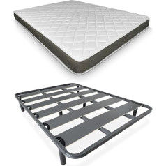 Duérmete Online Pilna lova su apverčiamu čiužiniu (veidas žiemai/vasarai) + sustiprintas 40 x 30 mm skersmens skersinis pagrindas su 4 metalinėmis kojelėmis - legiruotas plienas, pilka, 90 x 190 cm