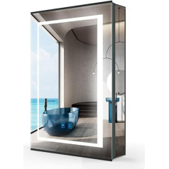 Lumirrors ® Vonios veidrodinė spintelė su LED apšvietimu Skutimosi mašinėlės lizdas Anti-Fog jutiklinis jungiklis Aliuminis 50 x 13 x 70 cm (plotis x gylis x aukštis) Vonios veidrodinė sieninė spintelė Vonios spintelė Sieninė spintelė Vonios