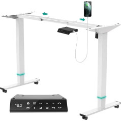 Jummico Reguliuojamo aukščio rašomojo stalo rėmas 73-122 cm, reguliuojamo aukščio stalo rėmas su kabelių dėklu ir USB, reguliuojamo aukščio rašomojo stalo rėmas su 4 padėčių atmintimi (baltas)