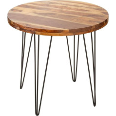 Riess Ambiente Makassar kietas valgomojo stalas 80 cm Sheesham apvalus su plaukuotomis kojomis Bistro stalas