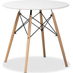 Baxton Studio 192-12039-AMZ Valgomojo stalai, polipropilenas (plastikas) / buko mediena / metalas, balta / ąžuolo ruda / juoda