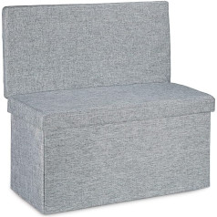 Relaxdays Sulankstoma taburetė su atlošu L HBT 73 x 76 x 38 cm Suoliukas ir tvirtas sėdynės kubas kaip atrama kojoms Lininis sėdynės kubas kaip laikymo dėžė Skrynios suoliukas su laikymo vieta su dangčiu, pilkos spalvos