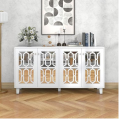Kecduey 160 x 40 x 84 cm komoda, 160 x 40 x 84 cm, baltos spalvos staliukas, spintelė, veidrodinis staliukas su šauniomis krištolo rankenėlėmis, keturios durys, su judančiu laminatu, skirtas svetainei ir valgomajam