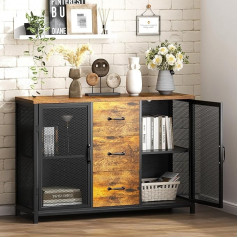 Sogeshome Šoninė spintelė Bufetai Konsolių stalas Pramoninė saugojimo spinta Sideboard 3 pakopų bufeto spintelė Virtuvės spintelė su 3 stalčiais ir 2 metalinėmis tinklinėmis durelėmis