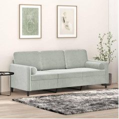 Lapooh 3200891 3-vietė sofa su dekoratyvinėmis pagalvėlėmis, šviesiai pilka, 180 cm, aksomas, poilsio sofa, sofos ir kušetės, poilsio sofa, svetainės sofa, miegamoji sofa