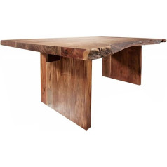 Massivmoebel24.De | Laisvos formos medžio masyvo valgomojo stalas #101 | pagamintas iš akacijos medienos - riešutmedžio, lakuotas | 240-300x110x78 cm su prailginamuoju lapu | medžio masyvo valgomojo stalo kraštas
