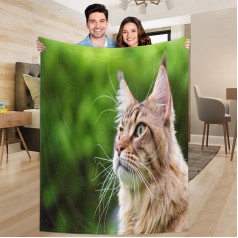 Ririx Lengva antklodė su katinu žaliame fone, skirta lovai, sofai, sofai, kėdei, stovyklavimui ir kelionėms, L dydžio (203,4 x 152,4 cm)