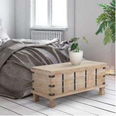 Womo-Design Neapolio kavos staliukas skrynia 100 x 44 x 50 cm Derliaus nuvalkiotas prašmatnus stilius Natūralus baltos spalvos kietas mango medis su laikymo erdve ir dangčiu Unikalus rankų darbo svetainės stalas Šalutinis stalas Skrynios stalas