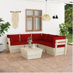 Camerina 6-TLG. Sodo sofos komplektas iš padėklų su pagalvėlėmis eglės medžio svetainės sofa kampinė sofa maža