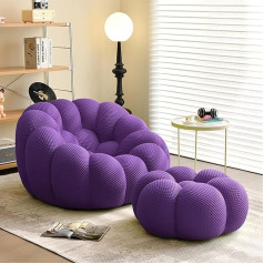 Yaxansih 46 colių grindų sofa, tingus kušetė, paminkštinta pupelių maišo kėdė, šiuolaikinė burbulinė grindų sofa su 3D megztu audiniu svetainei, miegamajam, salonui, biurui, violetinė