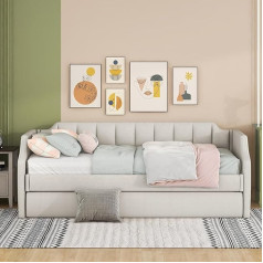 Moimhear Dienos lovos Minkšta viengulė sofa-lova su papildoma lova, 90 x 200 cm (190) (smėlio spalvos)