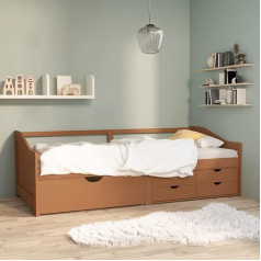 Gecheer Dienos lova iš pušies masyvo 3 sėdimų vietų su 5 stalčiais Sofa lova Svečių lova Sofa lova Sofa lova Medinė lova Medžio masyvo lova Medaus ruda 90 x 200 cm