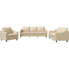 Vidaxl Sofos komplektas, 3 dalių fotelis, sofa, svetainės sofa su porankiais, sofos komplektas, dizainerio sofa, sėdimieji baldai, minkšti baldai, kreminis audinys