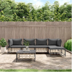 Whopbxgad Svetainės baldų komplektai, svetainės sofos komplektai, sofa lova, 6-TLG. Garten-Lounge-Set mit Kissen Anthrazit Poly Rattanmodular Sofa,Modular Couch,Outdoor Patio Furniture,