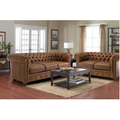 Jvmoebel Klasikinis Chesterfield sofos sofos pagalvėlių rinkinys Odinė sofa 3 + 2 sėdimų vietų sofos