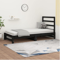 Zeyuan Išskleidžiama dieninė lova, sofa lova, sofa su miego funkcija, sofa lova, sofa lova, dieninė lova, sofa lova, sofa lova, sofa lova, sofa lova, sofa lova, jaunimo lova, juoda, 2 x (90 x 200) cm, pušies masyvas