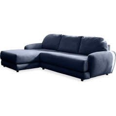 Miuform Kampinė sofa su taburete, lovos dėžė, miego funkcija, patogi Claude Kampinė sofa su taburete, gyvenamasis kambarys, sofa, sofa lova, pufas, svetainė, Bouclé (tamsiai mėlyna, orientuota į kairę)