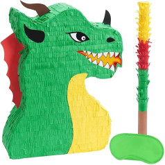 Drakonas Pinata - Drakonas vakarėlio dekoracijos, Pinata rinkinys su raiščiu ir lazdele, dinozaurų teminių vakarėlių reikmenys, gimtadienio vakarėlio žaidimas berniukams, karnavalas, veiklos dekoracijos vaikams