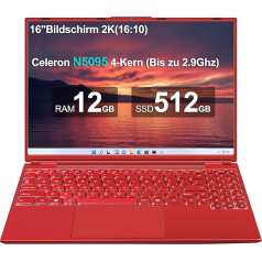 AOCWEI Nešiojamasis kompiuteris 16 colių 12 GB RAM 512 GB ROM plėtiniai 2,5 colio 1 TB SSD, nešiojamasis kompiuteris 