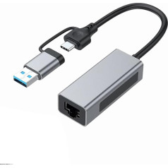 2.5G USB3.1 Ethernet adapteris, 2-in-1 USB-A/USB-C į 2.5Gbps Ethernet adapteris, USB 3.1 į RJ45 tinklo keitiklis, skirtas nešiojamajam kompiuteriui 