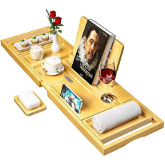 Badewannenablage Ausziehbar 72-101 cm - Bamboo Bathtub mit Ständer und Stift für Tablets und Telefone - Wein Halterung Badewanne - Bath Table - Tablet Halterung Badewanne