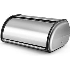 Flexzion - Nerūdijančio plieno (40 cm) metalinis duonos laikiklis su susukamu viršutiniu dangteliu, tortams, skrebučiams, duonos kepalams, pyragaičiams, blynams, sausainiams laikyti, namų virtuvė, restoranas