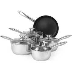 Russell Hobbs BW06572 Bratpfannen Kochtopf set - mit Glasdeckel, 5-teiliges induktions Kochgeschirr-Set, Topfset 16/18/20cm Pfannen,14cm Milchpfanne, 24cm Bratpfanne, Antihaft pfanneset