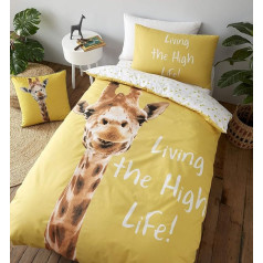 Catherine Lansfield Giraffe Yellow Reversible Duvet Cover Set with Pillow Case