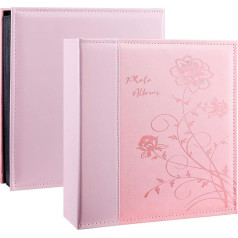 Miaikoe nuotraukų albumas 6x4 1000 nuotraukų Slip In Extra Large Capacity Leather Cover Wedding Family Picture Albums Holds 1000 Horizontal and Vertical Photos (Pink)