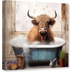 CCWACPP Vonios kambarys Highland karvė Sienų menas juokinga gyvūnų spausdinti akvarelė galvijų paveikslas paveikslas tapyba modernus namų dekoro rėmas (Highland karvė - 3, 12x12 colių)