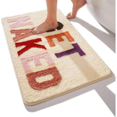 QJHOMO Get Naked Bath Mat Beige Vonios kilimėliai 50 x 80 cm, neslystantys vonios kilimėliai, spalvingos raidės, minkštas mikropluoštas, galima skalbti skalbimo mašinoje