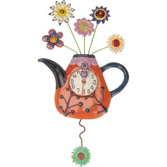 Enesco P9014 Wanduhr, Teekanne mit Blumen, Harz, 42 cm, Rot