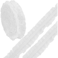 GORGECRAFT 10 jardų 25 mm pločio tempimo elastinga elastinga nėrinių apdaila Dvigubas raukšlėtas organzos apdaila Balta klostuota juostelė audinio krašto apdaila DIY siuvimo amatų vestuvių drabužių apdaila Dovanų pakavimas