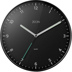 ZEON apvalus analoginis sieninis laikrodis, lengvai įskaitomas juodas sieninis laikrodis svetainei, virtuvei, miegamajam ir biurui, 30 cm skersmens, CE4553