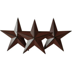 CVHOMEDECO. Kaimo kaimiškos antikvarinės antikvarinės vintažinės dovanos Burgundijos/juodos spalvos metalinė tvarto žvaigždė, 20,3 cm, 3 vnt.
