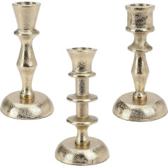 3 metalinių žvakidžių rinkinys 12,5 cm aukščio auksinės antikvarinės išvaizdos (3 vnt.)