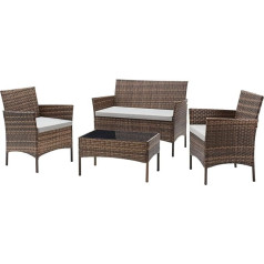 TMEE rotango sodo baldų komplektas 4 sėdimųjų vietų Patio Conversation 4 dalių PE pinti sofos krėslai su pagalvėlėmis ir kavos staliuku baseinui, kiemui, balkonui, geltonai rudos spalvos