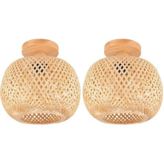 LIGKIN 2 Stücke Deckenleuchte Bambus Weben Kronleuchter Rattan Boho stiliaus Bambus Lampenschirm derliaus Deckenlampe Deko Deckenleuchte für Restaurant Wohnzimmer Küche, Ø25cm