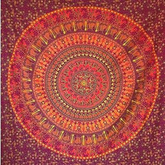 MOMOMUS Mandala gobelenas, 100 % medvilnė, spalvingas, rytietiškas dizainas, idealus kaip Mandala sieninis rankšluostis, indiško audinio sieninis pakabinimas ir Boho gobelenas, oranžinė, 210 x 230 cm