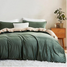 Lanqinglv Pūkuota patalynė 135 x 200 cm Žalias smėlio spalvos žiemos pliušinis flanelis Fleece dvipusis patalynės komplektas Šiltas kašmyro prisilietimas Flannelette antklodės užvalkalas su užtrauktuku ir 1 pagalvės užvalkalas 80 x 80 cm