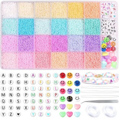 Yholin 20160pcs Stiklo karoliukai 2mm Juvelyrinių dirbinių kūrimo rinkinys Pasteliniai karoliukai Macaron Maži karoliukai Pony karoliukai apyrankėms Pakabukas Žiedai su abėcėlės raidės karoliukais ir