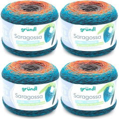 Gründl Zaragoza Wool (minkšti gradientiniai siūlai, 50 % medvilnės ir 50 % poliakrilo, 250 g/1000 m, adatos dydis: 3 mm - 4 mm, 4 x 250 g) Saulėlydžio spalva