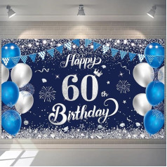 Laimingo 60-ojo gimtadienio baneris Navy Blue Silver Happy Birthday Backdrop 4x6ft Birthday Photo Backdrop Background 60 metų gimtadienio jubiliejaus vakarėlis (mėlyna)